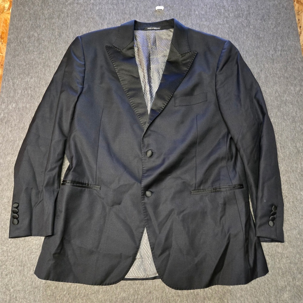 J.Hilburn Blazer Mens 44 Black Wool Peak Lapel Vitale Barberis Canonico